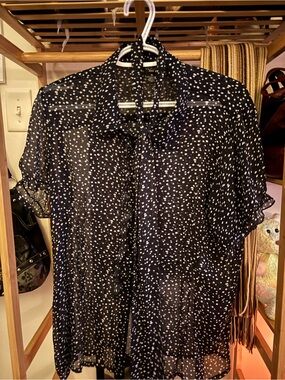 Verve Vintage Tie-Waist Navy Polka Dot Short-Sleeve Blouse